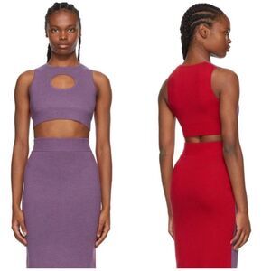Victor Glemaud Red and Purple Colorblock Cutout Cropped Wool Tank Top